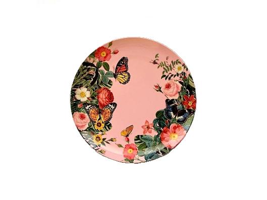 Ginger Pink Flower With Butterfly Lunch Plate